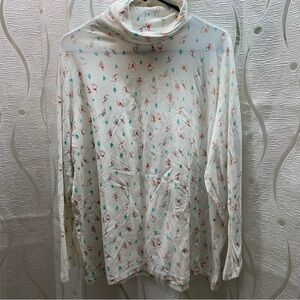 Lands'‎ End Turtleneck Women 2X Ivory Ski Print Excellent Shaped Fit Long Sleeve